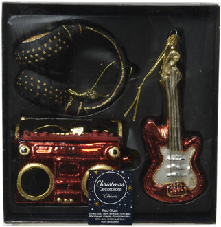 Decoris Kersthangers - 3x - glazen - instrument - kerstversiering / kerstboomversiering Multi
