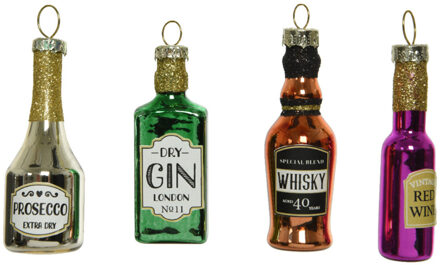 Decoris Kersthangers - 4x - flessen drank - glas - 6.5 cm Multi