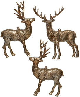 Decoris Kersthangers - 6x - hertje - met glitters - koperbruin - 14 cm