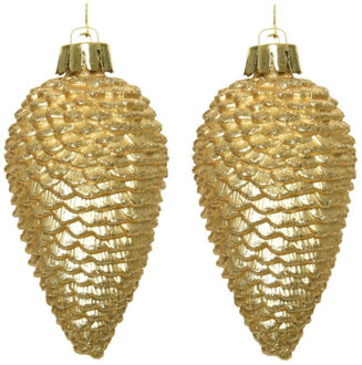 Decoris Kersthangers dennenappels - 12x st - goud - glitter - 8 cm - kunststof - kerstversiering