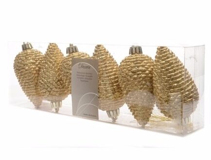 Decoris Kersthangers dennenappels - 18x st - goud - glitter - 8 cm - kunststof - kerstversiering