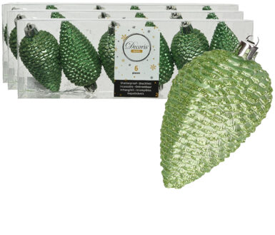 Decoris Kersthangers dennenappels - 18x st - groen - glitter - 8 cm - kunststof - kerstversiering