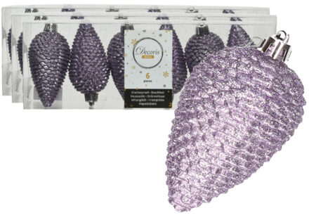 Decoris Kersthangers dennenappels - 18x st - lila paars - glitter - 8 cm - kunststof - kerstversiering