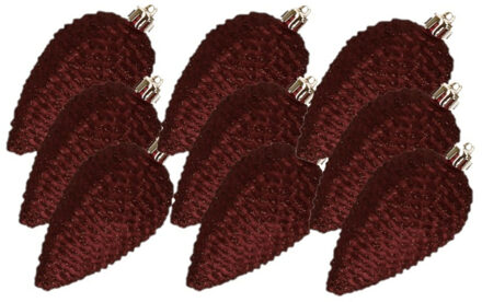 Decoris Kersthangers dennenappels - 18x st - mahonie bruin - glitter - 8 cm - kunststof - kerstversiering