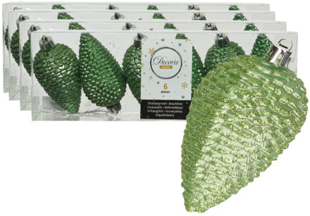 Decoris Kersthangers dennenappels - 24x st - groen - glitter - 8 cm - kunststof - kerstversiering