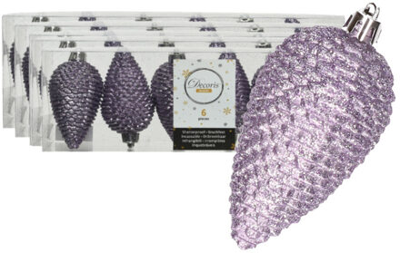 Decoris Kersthangers dennenappels - 24x st - lila paars - glitter - 8 cm - kunststof - kerstversiering