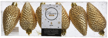 Decoris Kersthangers dennenappels - 6x st - goud - glitter - 8 cm - kunststof - kerstversiering