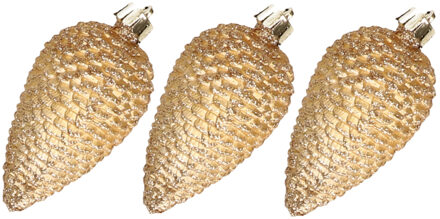 Decoris Kersthangers dennenappels - 6x st - goud - glitter - 8 cm - kunststof - kerstversiering