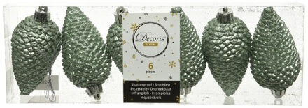 Decoris Kersthangers dennenappels - 6x st - groen - glitter - 8 cm - Kersthangers