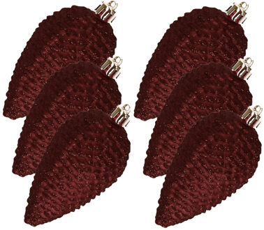 Decoris Kersthangers dennenappels - 6x st - mahonie bruin - glitter - 8 cm - kunststof - kerstversiering