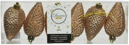 Decoris Kersthangers dennenappels - 6x st - toffee bruin - 8 cm - Kersthangers