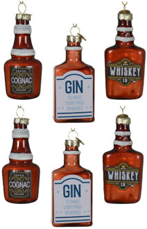 Decoris Kersthangers drank - 6x stuks - glas - cognac - Gin - Whiskey - drankflessen ornamenten