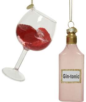 Decoris Kersthangers - Gin Tonic en glas - glas - 12 cm - 2ST - Kersthangers Roze