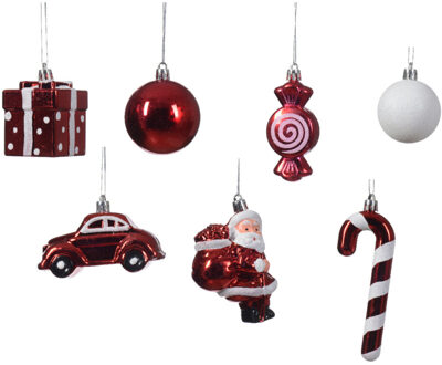Decoris Kersthangers - kerst figuurtjes - 20x stuks - rood - kunststof - 9 cm