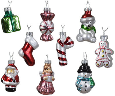 Decoris kersthangers - kerst figuurtjes- 9x - glas - Kersthangers Rood