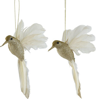 Decoris Kersthangers Kolibries vogeltjes - 2x st - goud - 8 x 12 x 2,5 cm - foam - kerstboomversiering