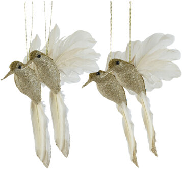 Decoris Kersthangers Kolibries vogeltjes - 4x st - goud - 8 x 12 x 2,5 cm - foam - kerstboomversiering
