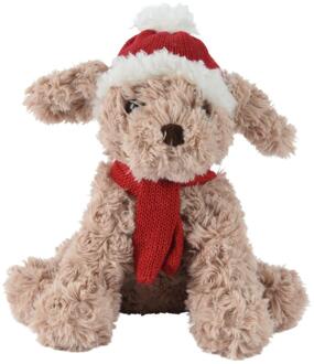 Decoris Kerstknuffel hond pluche 15x10x20cm bruin