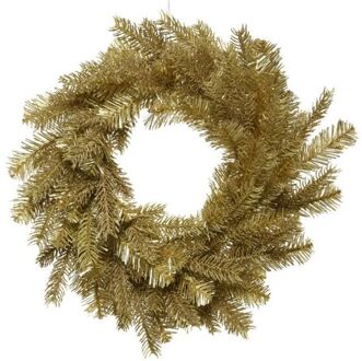 Decoris Kerstkrans/dennenkrans - goud glitter - D50 cm - kunststof - Kerstkransen Goudkleurig