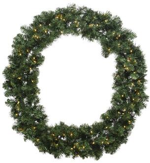 Decoris Kerstkrans/dennenkrans groen met warm witte verlichting en timer 50 cm - Kerstkransen