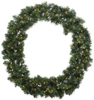 Decoris Kerstkrans/dennenkrans groen met warm witte verlichting en timer 50 cm