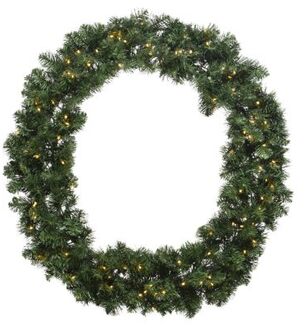 Decoris Kerstkrans/dennenkrans groen met warm witte verlichting en timer 60 cm - Kerstkransen
