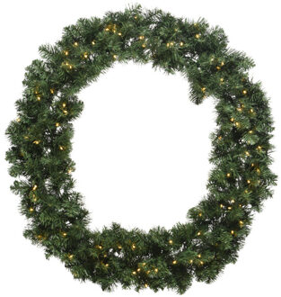 Decoris Kerstkrans/dennenkrans groen met warm witte verlichting en timer 60 cm