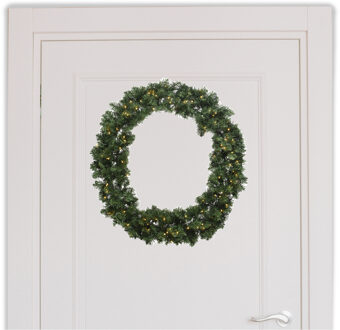 Decoris Kerstkrans/deurkrans met warm witte kerstverlichting D50 cm - Kerstkransen Groen