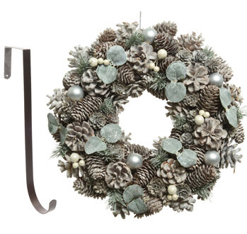 Decoris Kerstkrans gedecoreerd 34 cm kunststof incl. ijzeren deurhanger