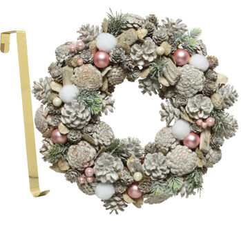 Decoris Kerstkrans gedecoreerd 34 cm kunststof incl. messing deurhanger