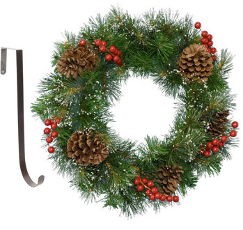 Decoris Kerstkrans gedecoreerd 50 cm kunststof incl. ijzeren deurhanger
