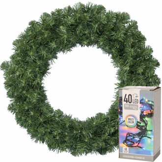 Decoris Kerstkrans groen 35 cm incl. verlichting gekleurd 4m