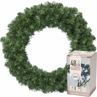 Decoris Kerstkrans groen 35 cm incl. verlichting helder wit 4m - Kerstkransen