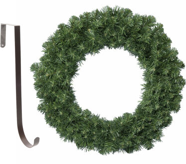 Decoris Kerstkrans groen 35 cm kunststof incl. ijzeren deurhanger
