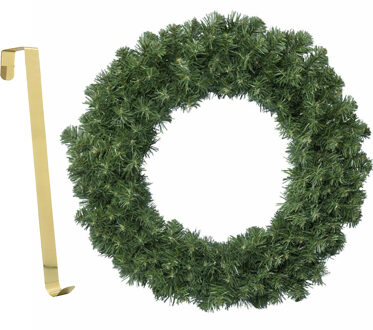 Decoris Kerstkrans groen 35 cm kunststof incl. messing deurhanger