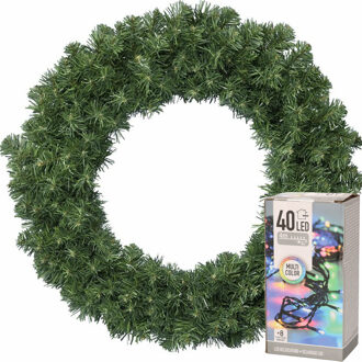 Decoris Kerstkrans groen 60 cm incl. verlichting gekleurd 4m - Kerstkransen