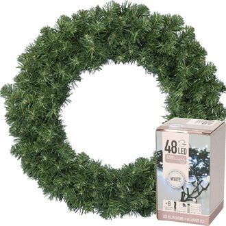 Decoris Kerstkrans groen 60 cm incl. verlichting helder wit 4m