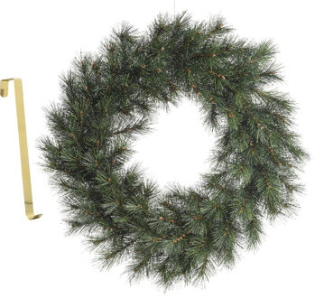 Decoris Kerstkrans groen 60 cm kunststof incl. messing deurhanger