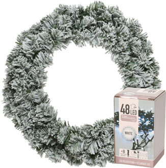 Decoris Kerstkrans groen met sneeuw 35 cm incl. verlichting helder wit 4m - Kerstkransen