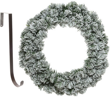 Decoris Kerstkrans groen met sneeuw 35 cm kunststof incl. deurhanger