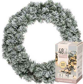 Decoris Kerstkrans groen met sneeuw 40 cm incl. verlichting warm wit 4m