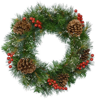 Decoris Kerstkrans - groen - met versiering - 50 cm