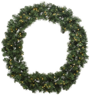 Decoris Kerstkrans - groen - warm wit - met timer - 50 cm