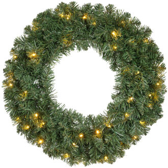 Decoris Kerstkrans - groen - warm witte verlichting - timer - 60 cm