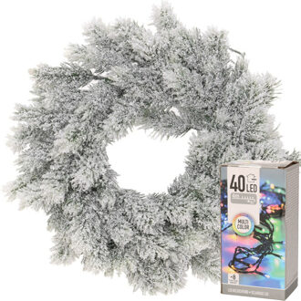 Decoris Kerstkrans met sneeuw 35 cm incl. verlichting gekleurd 4m
