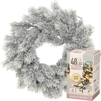 Decoris Kerstkrans met sneeuw 35 cm incl. verlichting warm wit 4m
