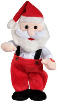 Decoris Kerstman pop - met beweging en geluid - 32 cm - dansen en zingen - kerstfiguur Rood