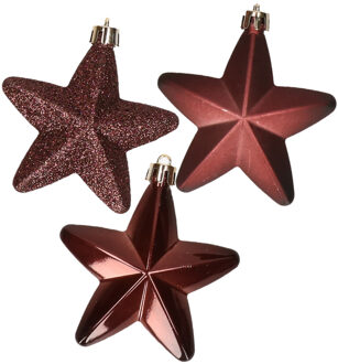 Decoris Kerstornamenten kunststof sterren 6x st bruin 7 cm