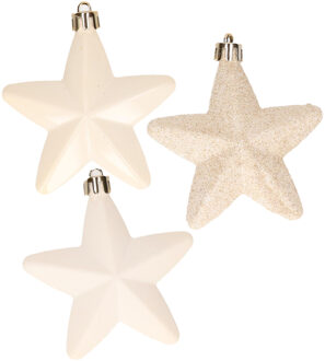 Decoris Kerstornamenten kunststof sterren 6x st creme wit 7 cm