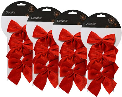 Decoris Kerstornamenten strikken - 12x - velvet rood - 9 x 10 cm - kerstboomstrikjes